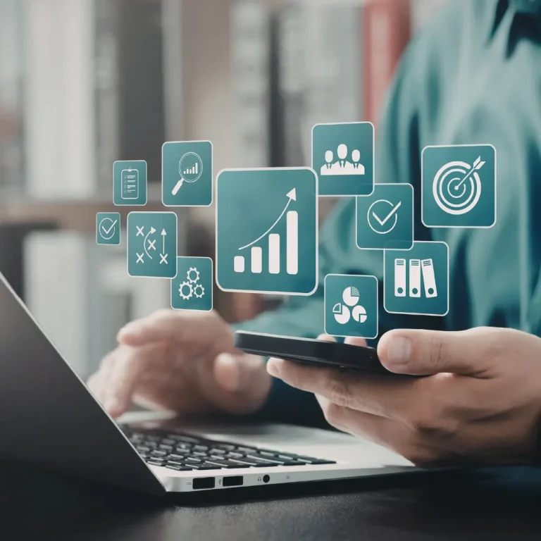 digital marketing analytics and performance growth displayed on mobile and laptop devices