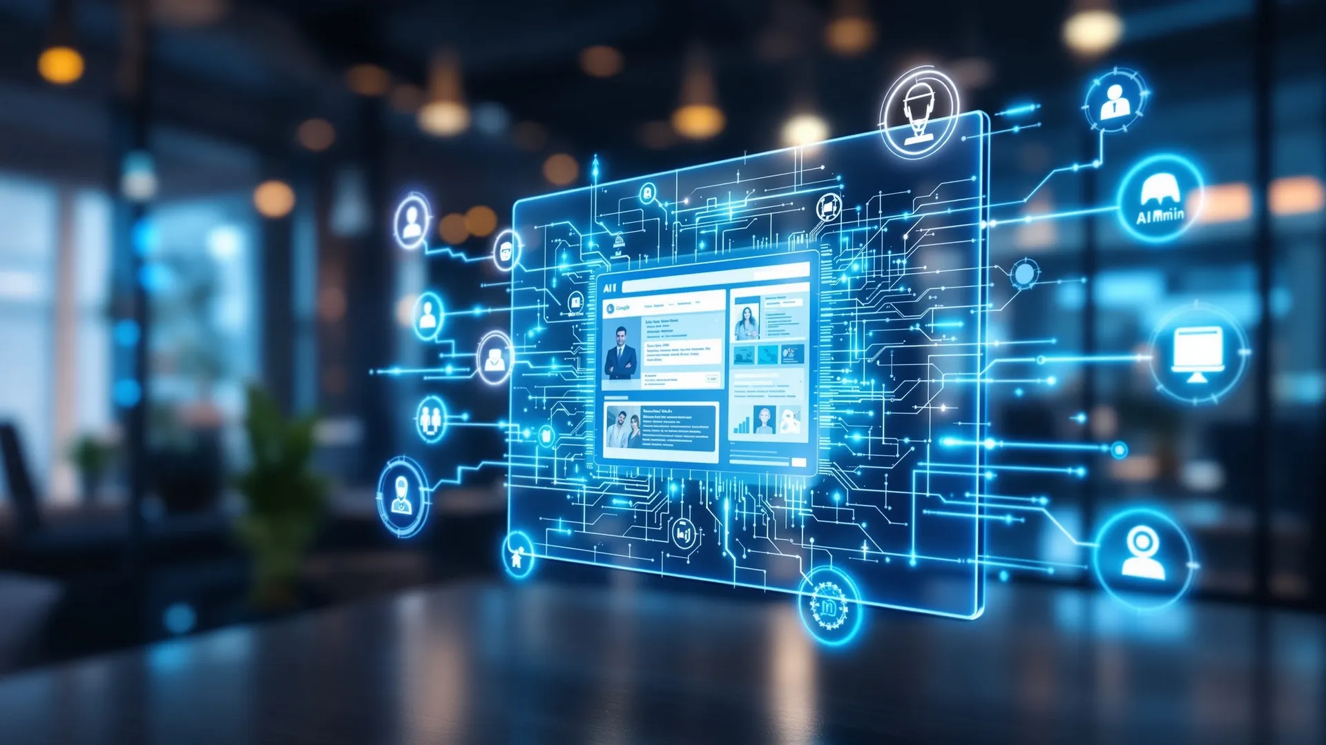 Futuristic AI-friendly website interface connected to digital data signals, showing how structured content, schema markup, and optimisation help websites appear in AI-driven search results.